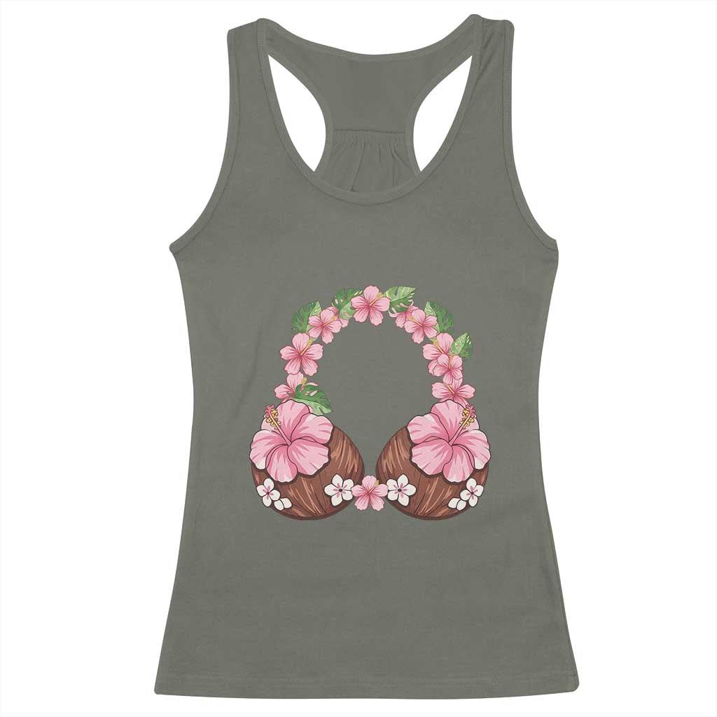 Hibiscus Flower Coconut Bra Racerback Tank Top Tropical Summer Graphic