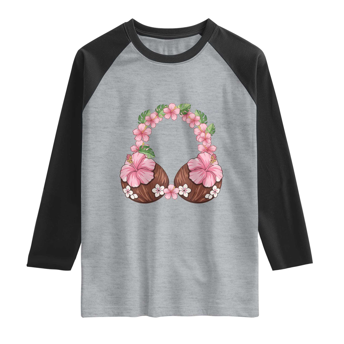 Hibiscus Flower Coconut Bra Raglan Shirt Tropical Summer Graphic