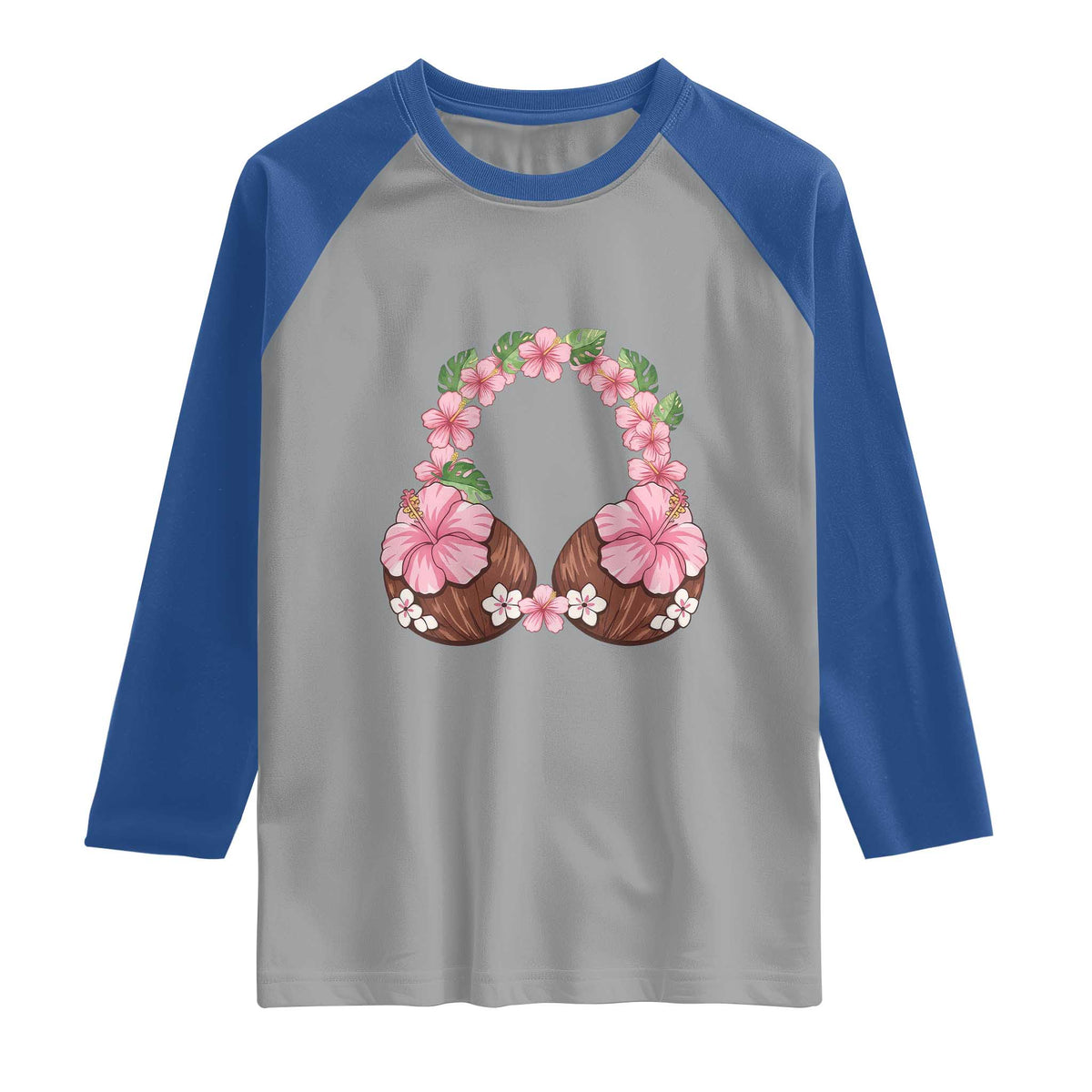 Hibiscus Flower Coconut Bra Raglan Shirt Tropical Summer Graphic