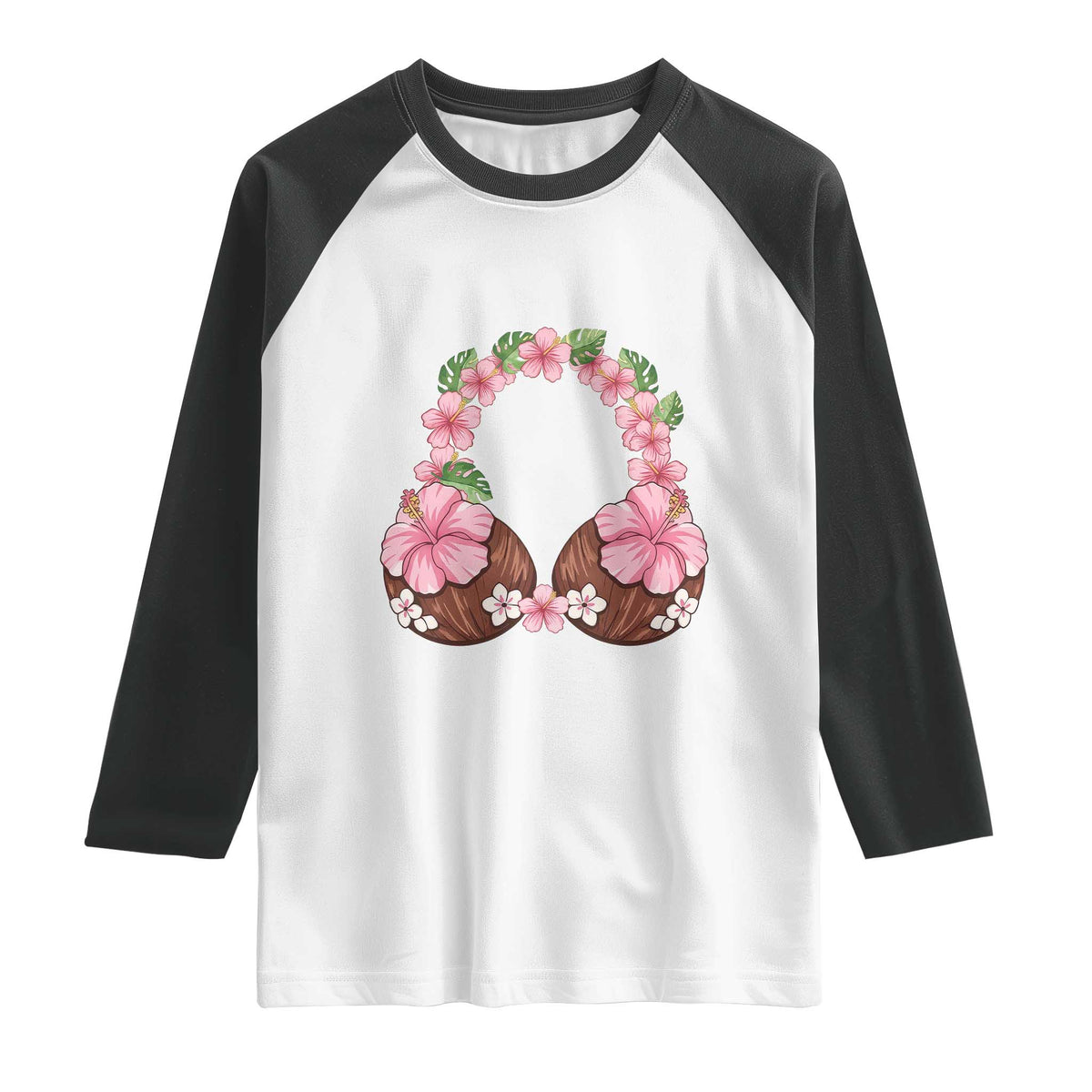 Hibiscus Flower Coconut Bra Raglan Shirt Tropical Summer Graphic