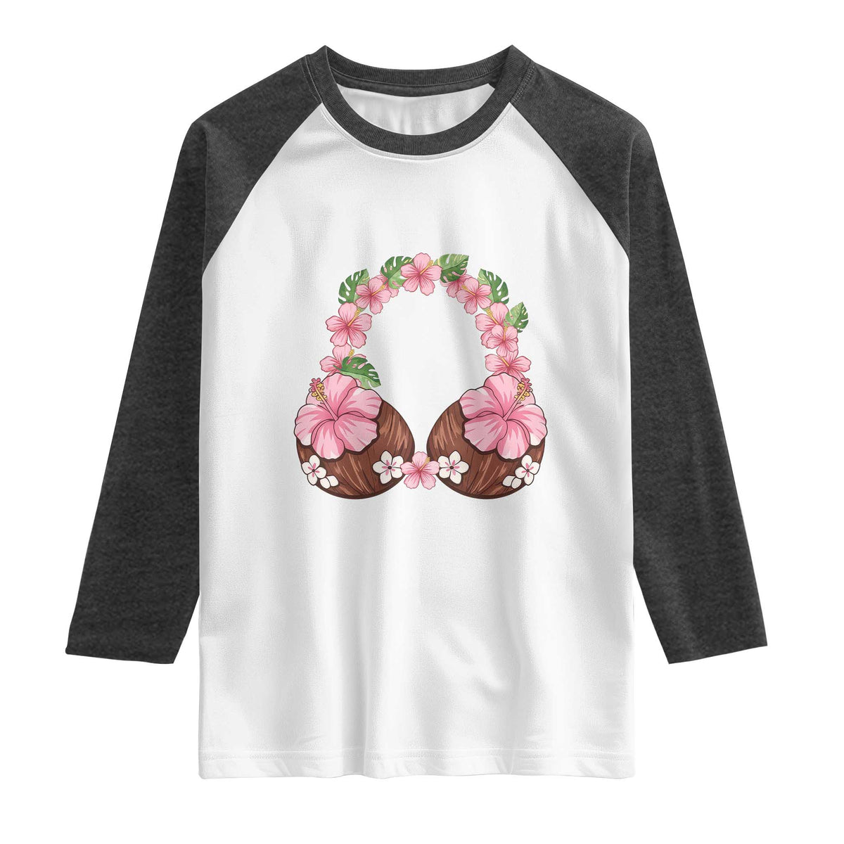 Hibiscus Flower Coconut Bra Raglan Shirt Tropical Summer Graphic