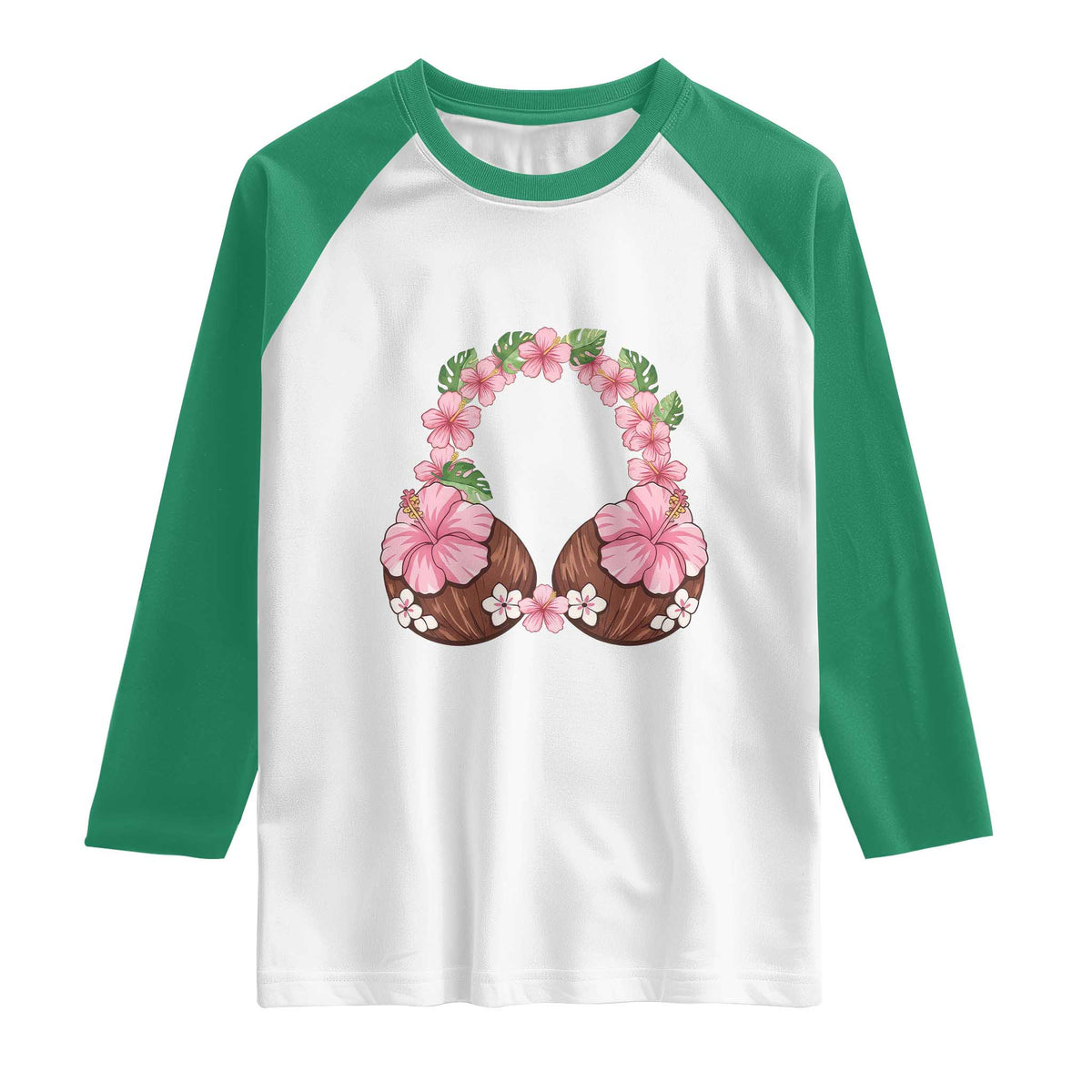 Hibiscus Flower Coconut Bra Raglan Shirt Tropical Summer Graphic