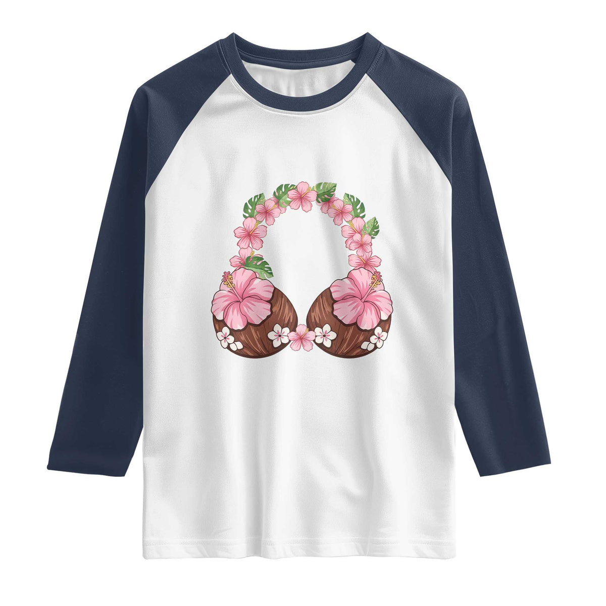 Hibiscus Flower Coconut Bra Raglan Shirt Tropical Summer Graphic