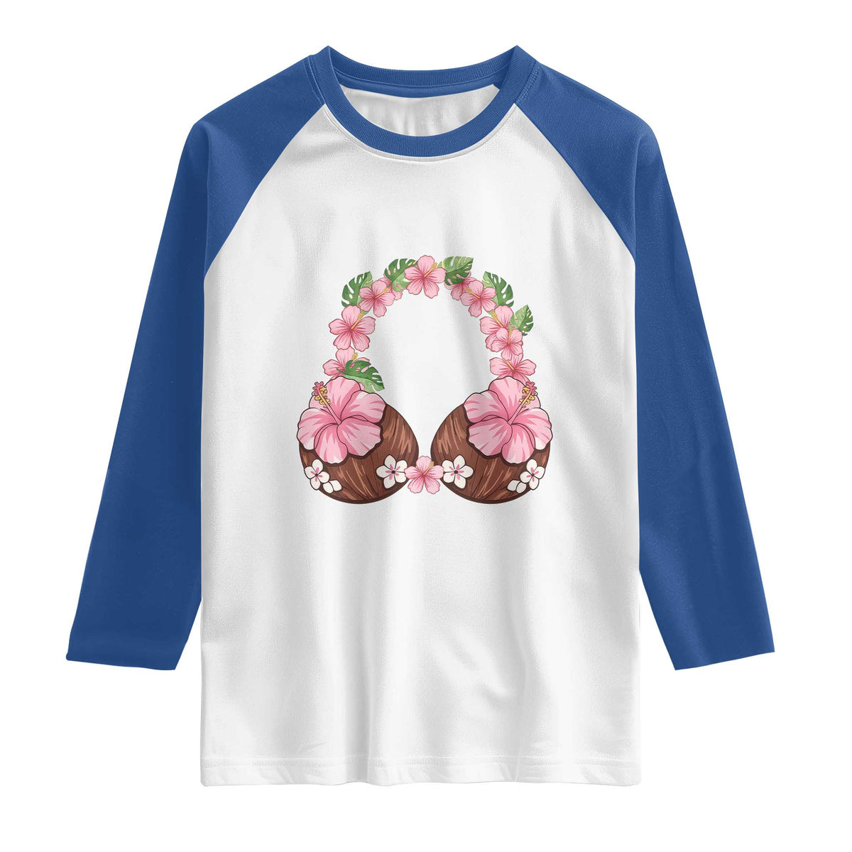 Hibiscus Flower Coconut Bra Raglan Shirt Tropical Summer Graphic