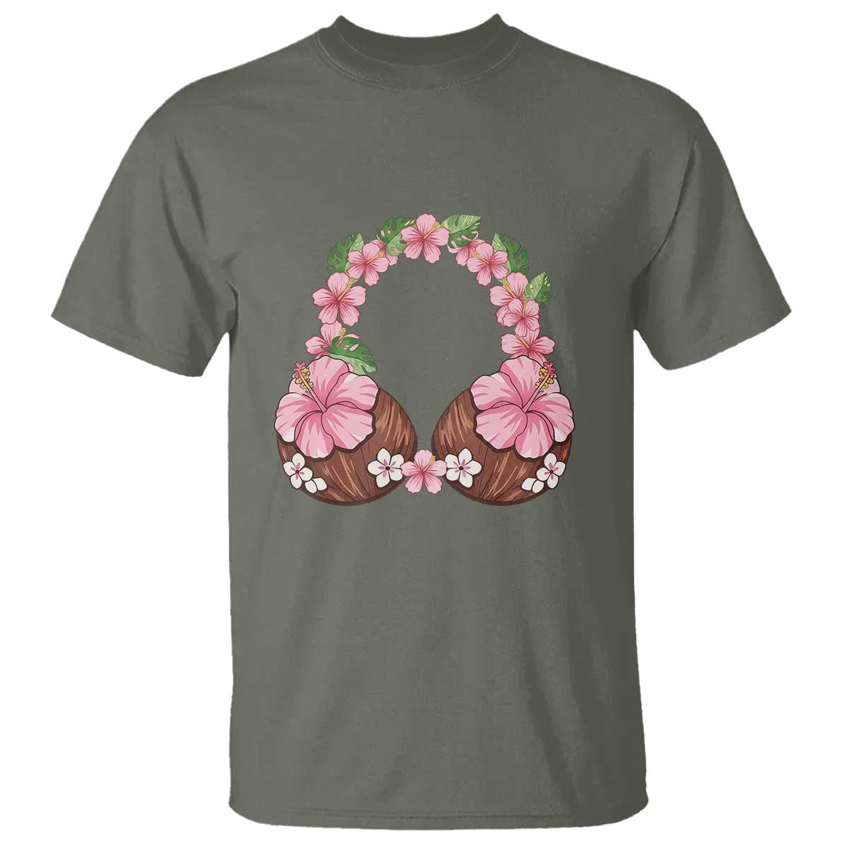 Hibiscus Flower Coconut Bra T Shirt Tropical Summer Graphic