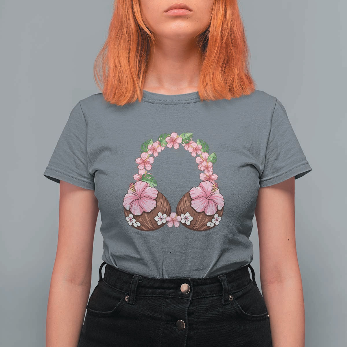 Hibiscus Flower Coconut Bra T Shirt For Women Tropical Summer Graphic