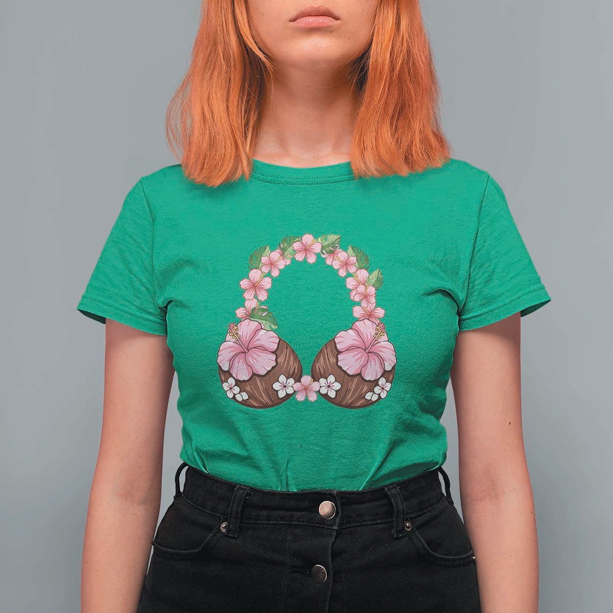 Hibiscus Flower Coconut Bra T Shirt For Women Tropical Summer Graphic