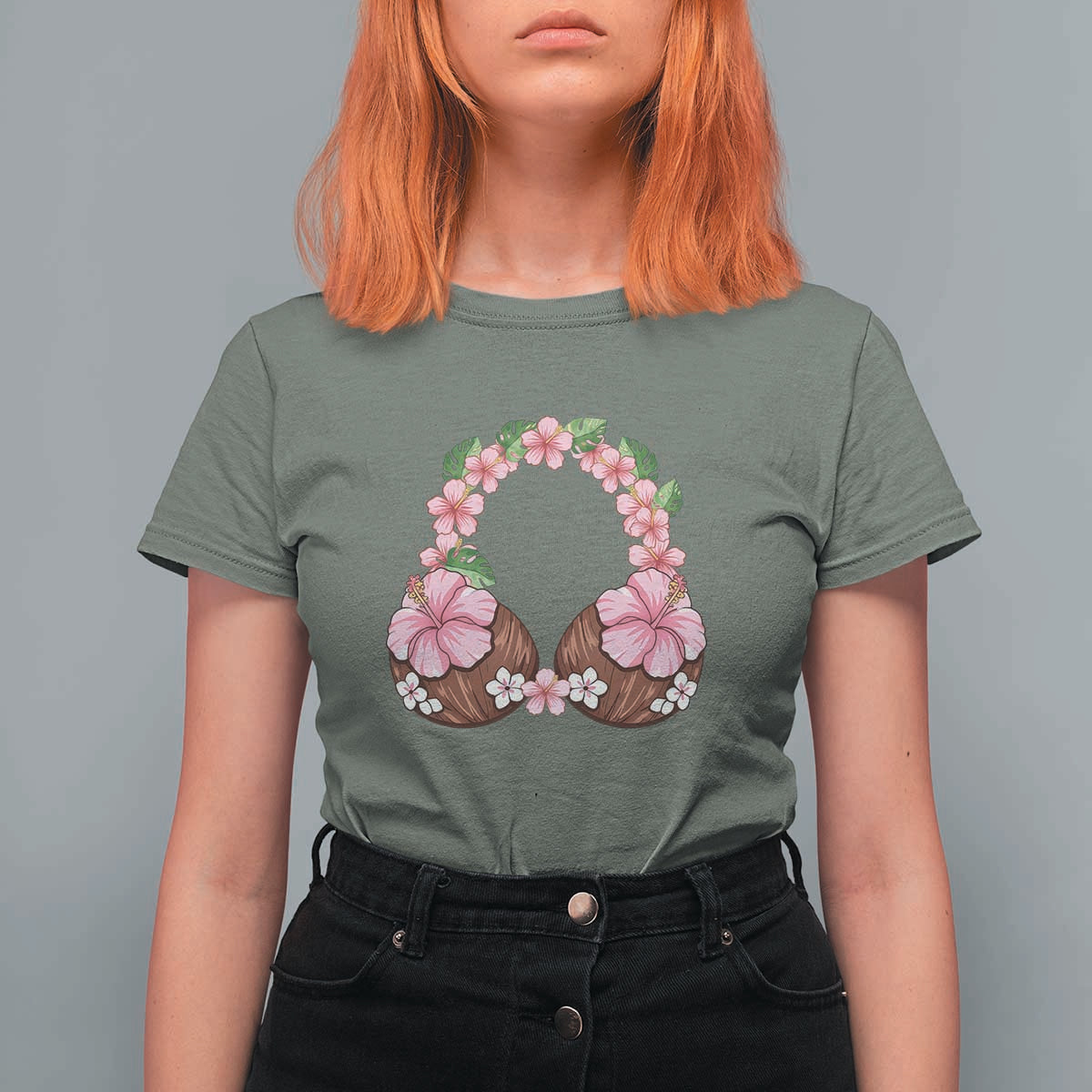 Hibiscus Flower Coconut Bra T Shirt For Women Tropical Summer Graphic