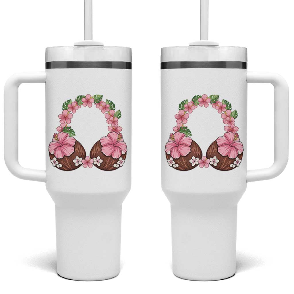 Hibiscus Flower Coconut Bra Tumbler With Handle Tropical Summer Graphic