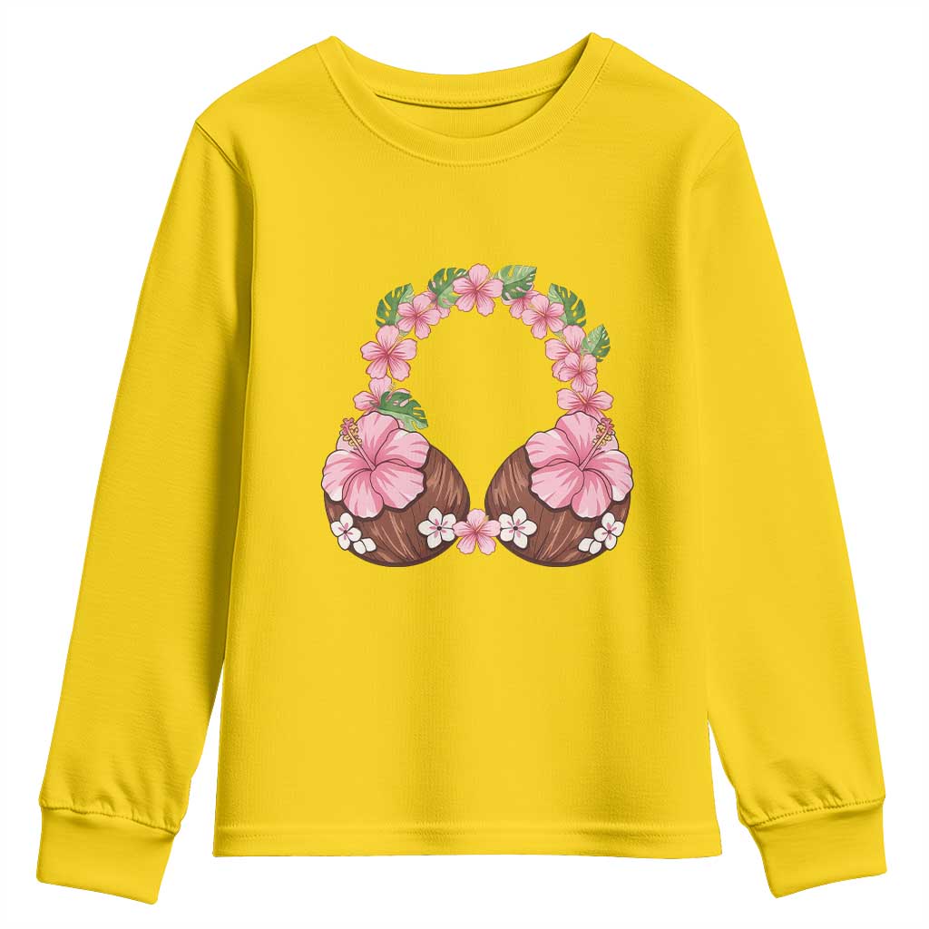 Hibiscus Flower Coconut Bra Youth Sweatshirt Tropical Summer Graphic