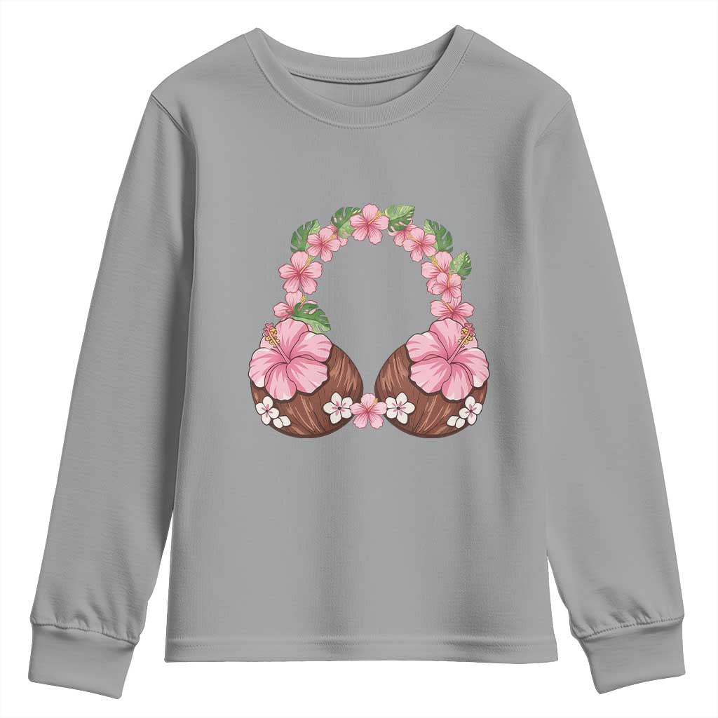 Hibiscus Flower Coconut Bra Youth Sweatshirt Tropical Summer Graphic