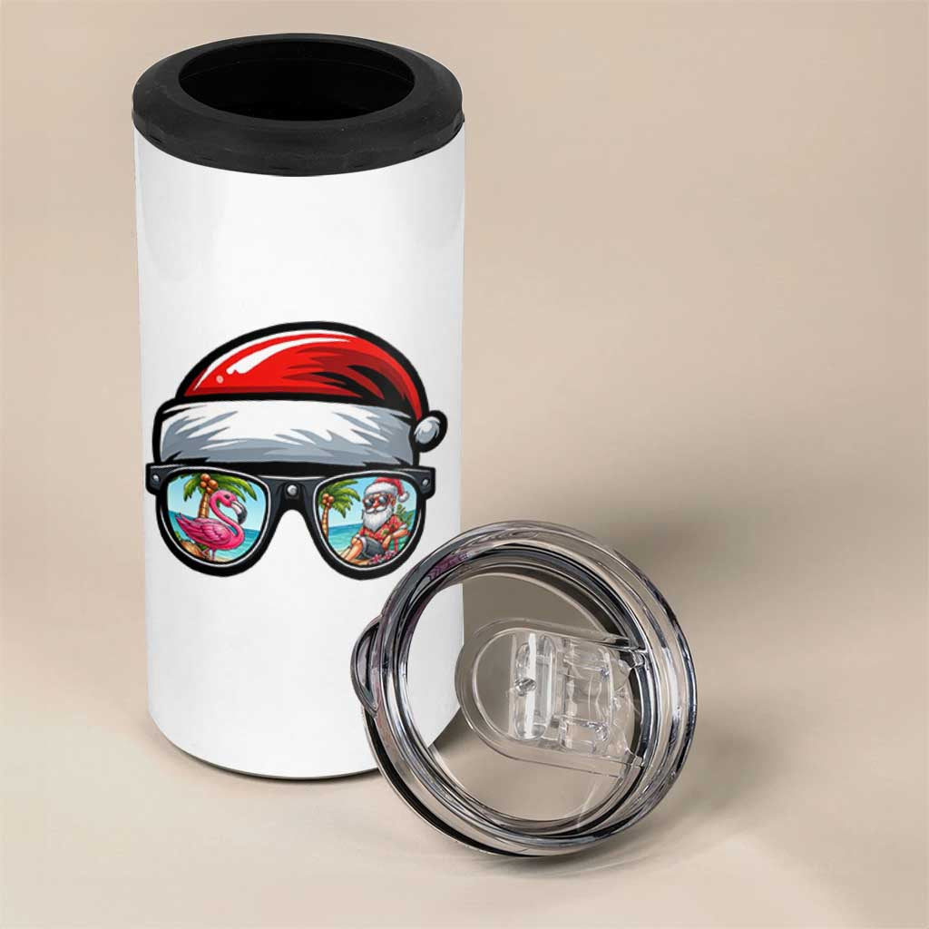 Funny Santa Sunglasses 4 in 1 Can Cooler Tumbler Beach Christmas Vacation Graphic