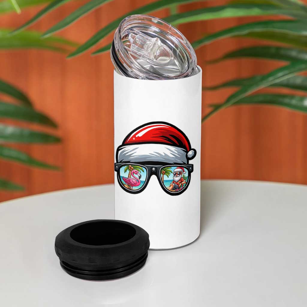 Funny Santa Sunglasses 4 in 1 Can Cooler Tumbler Beach Christmas Vacation Graphic