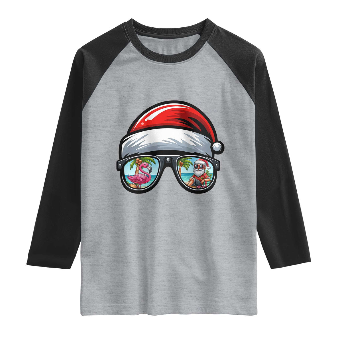 Funny Santa Sunglasses Raglan Shirt Beach Christmas Vacation Graphic