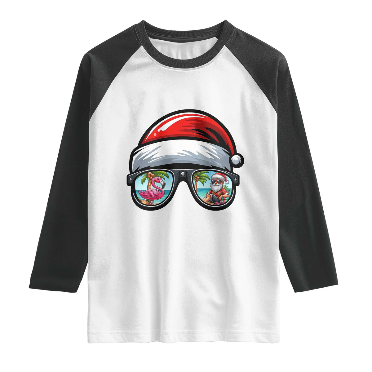 Funny Santa Sunglasses Raglan Shirt Beach Christmas Vacation Graphic