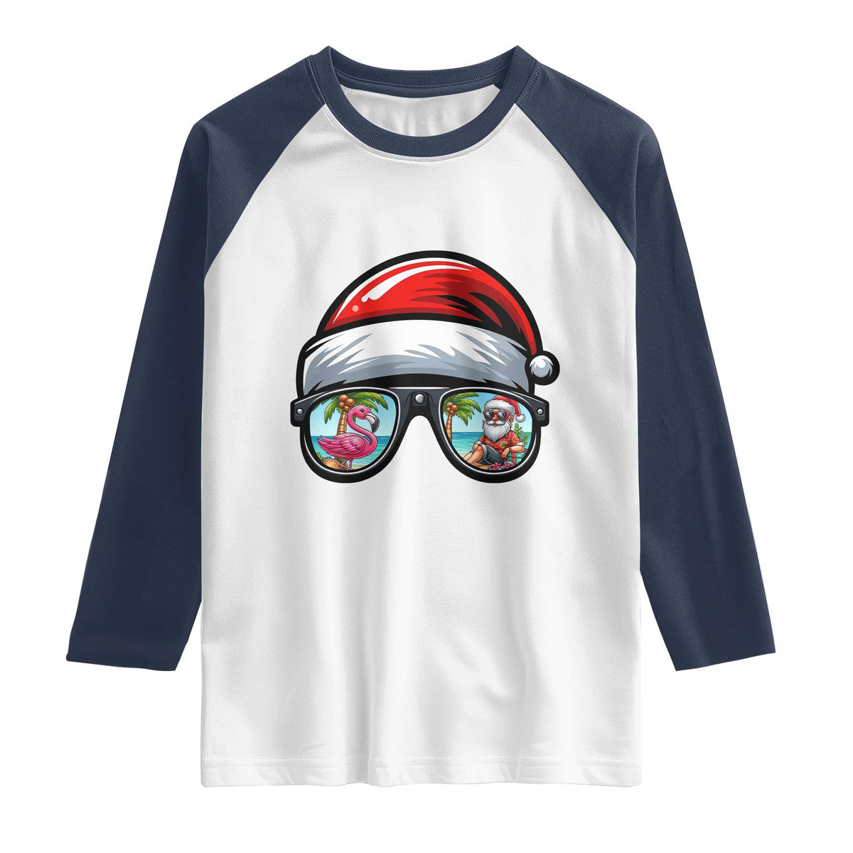 Funny Santa Sunglasses Raglan Shirt Beach Christmas Vacation Graphic