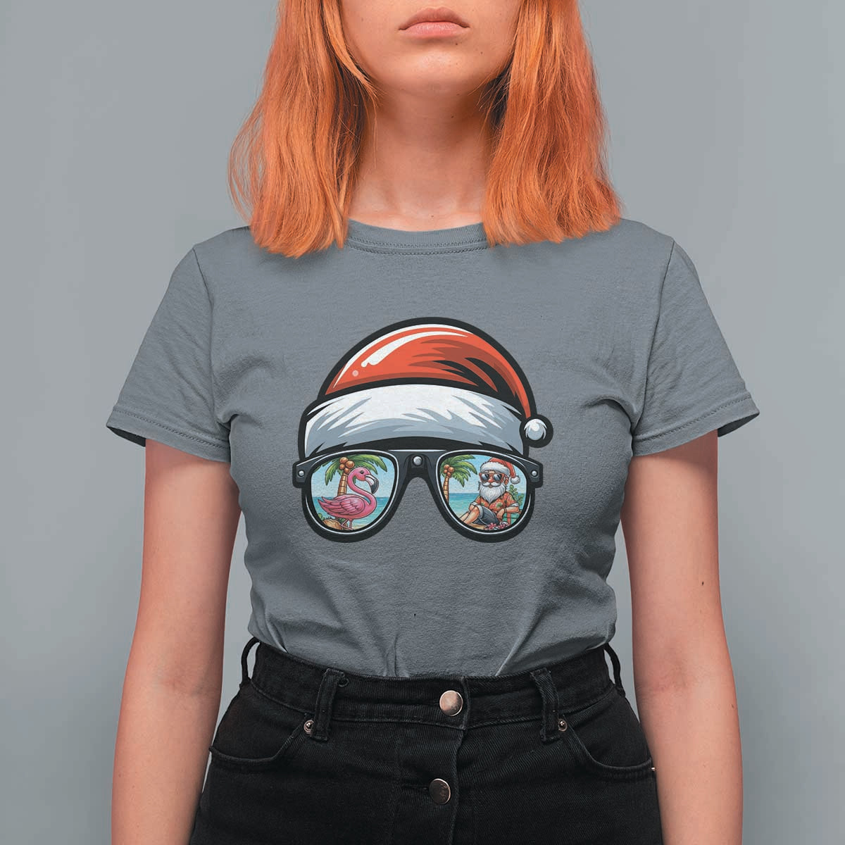 Funny Santa Sunglasses T Shirt For Women Beach Christmas Vacation Graphic