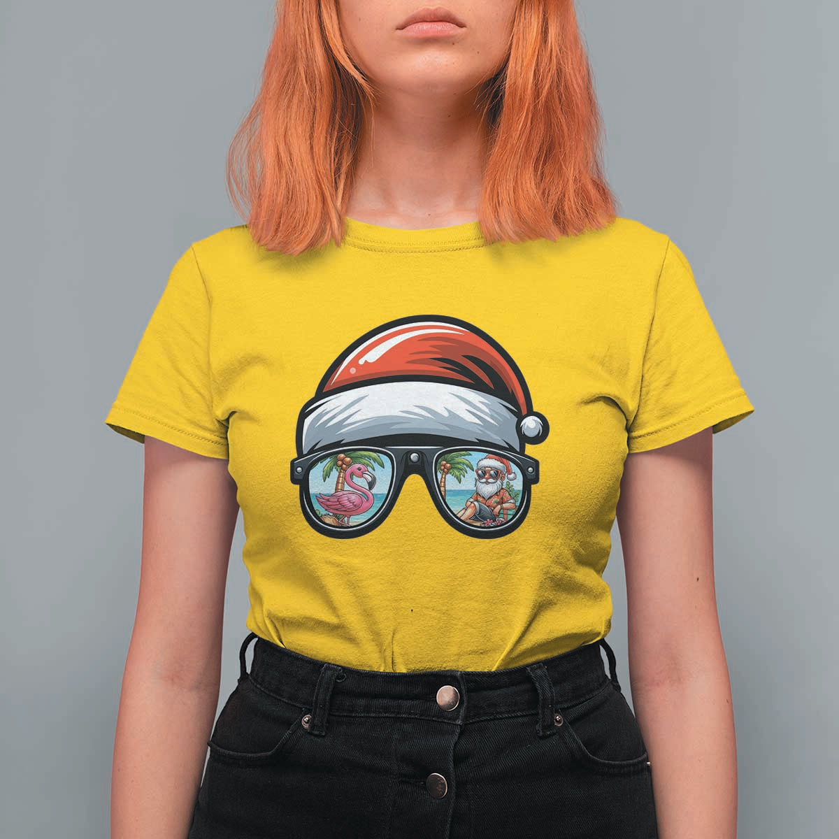 Funny Santa Sunglasses T Shirt For Women Beach Christmas Vacation Graphic