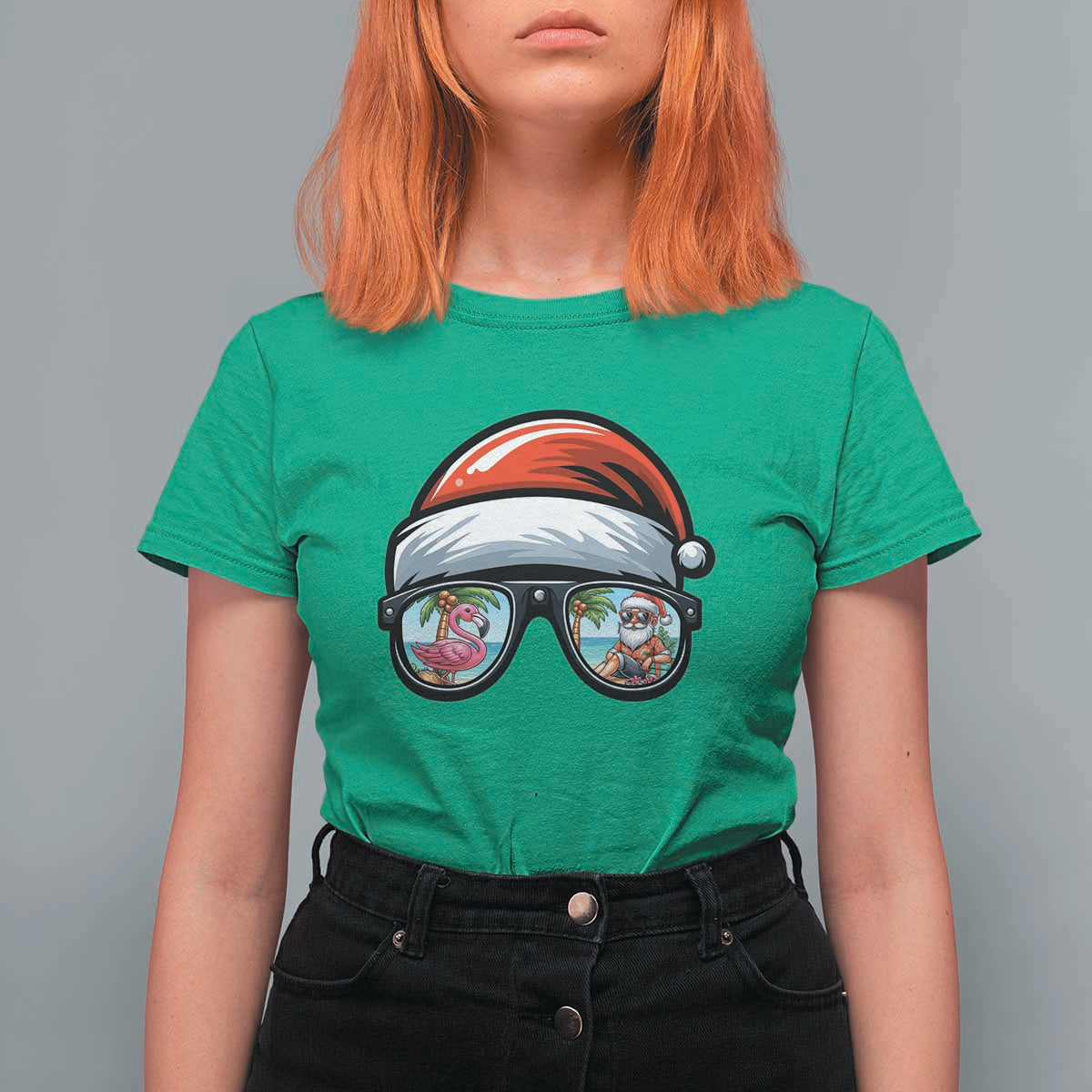 Funny Santa Sunglasses T Shirt For Women Beach Christmas Vacation Graphic