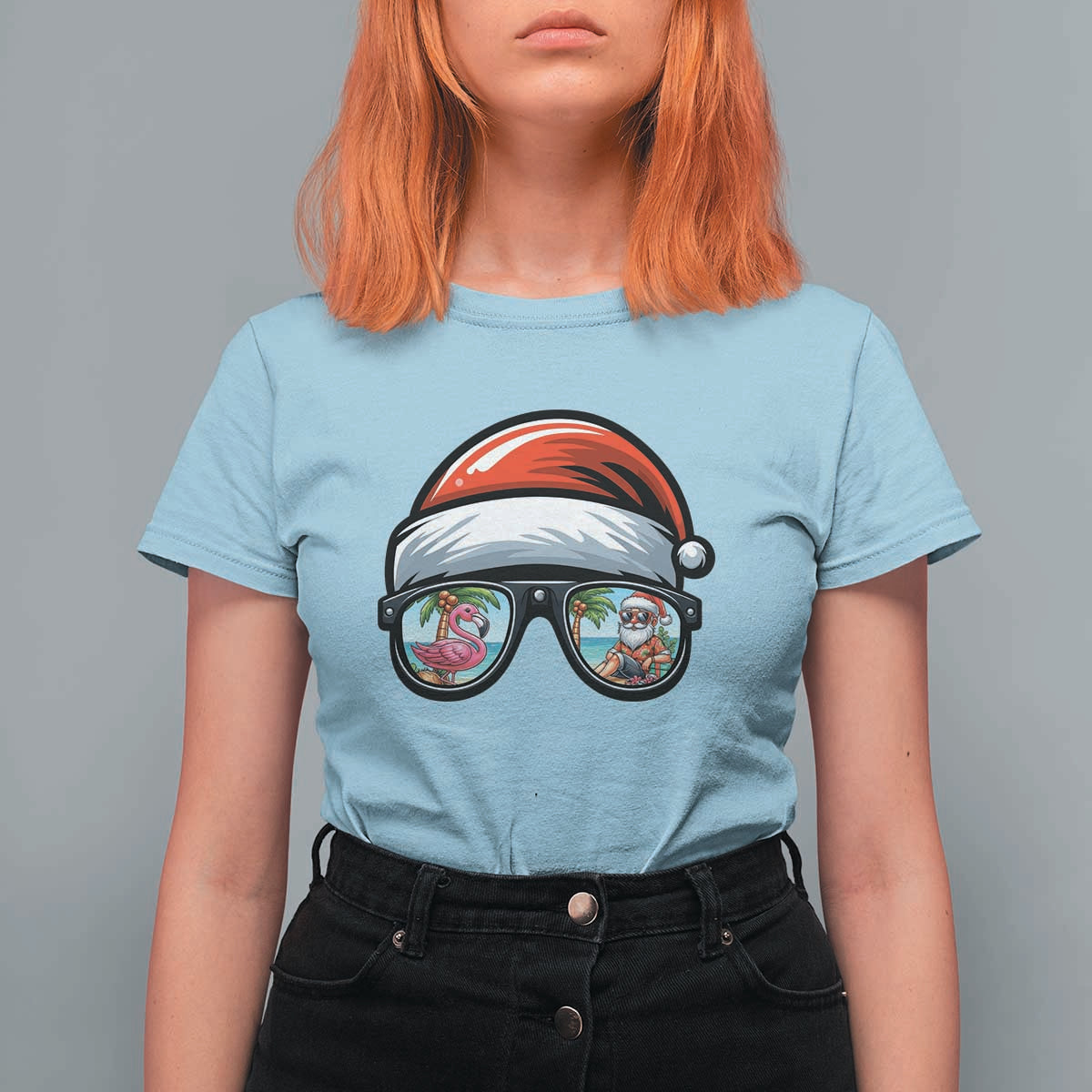 Funny Santa Sunglasses T Shirt For Women Beach Christmas Vacation Graphic