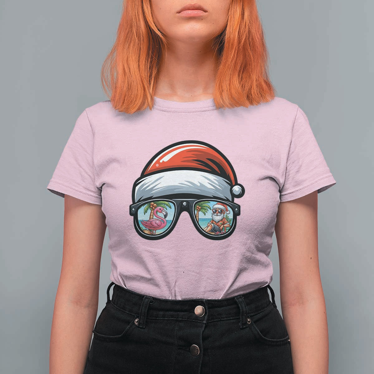 Funny Santa Sunglasses T Shirt For Women Beach Christmas Vacation Graphic