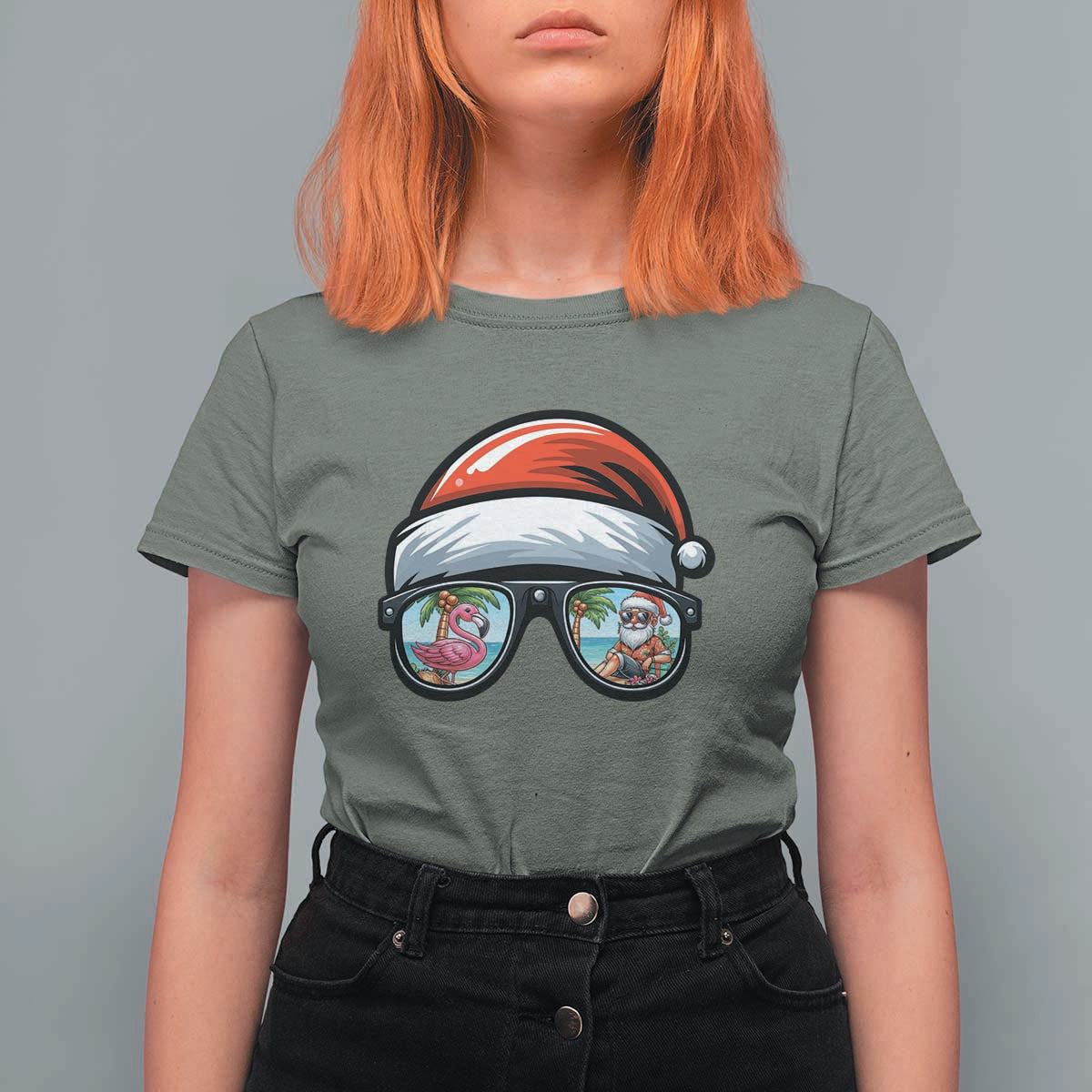 Funny Santa Sunglasses T Shirt For Women Beach Christmas Vacation Graphic