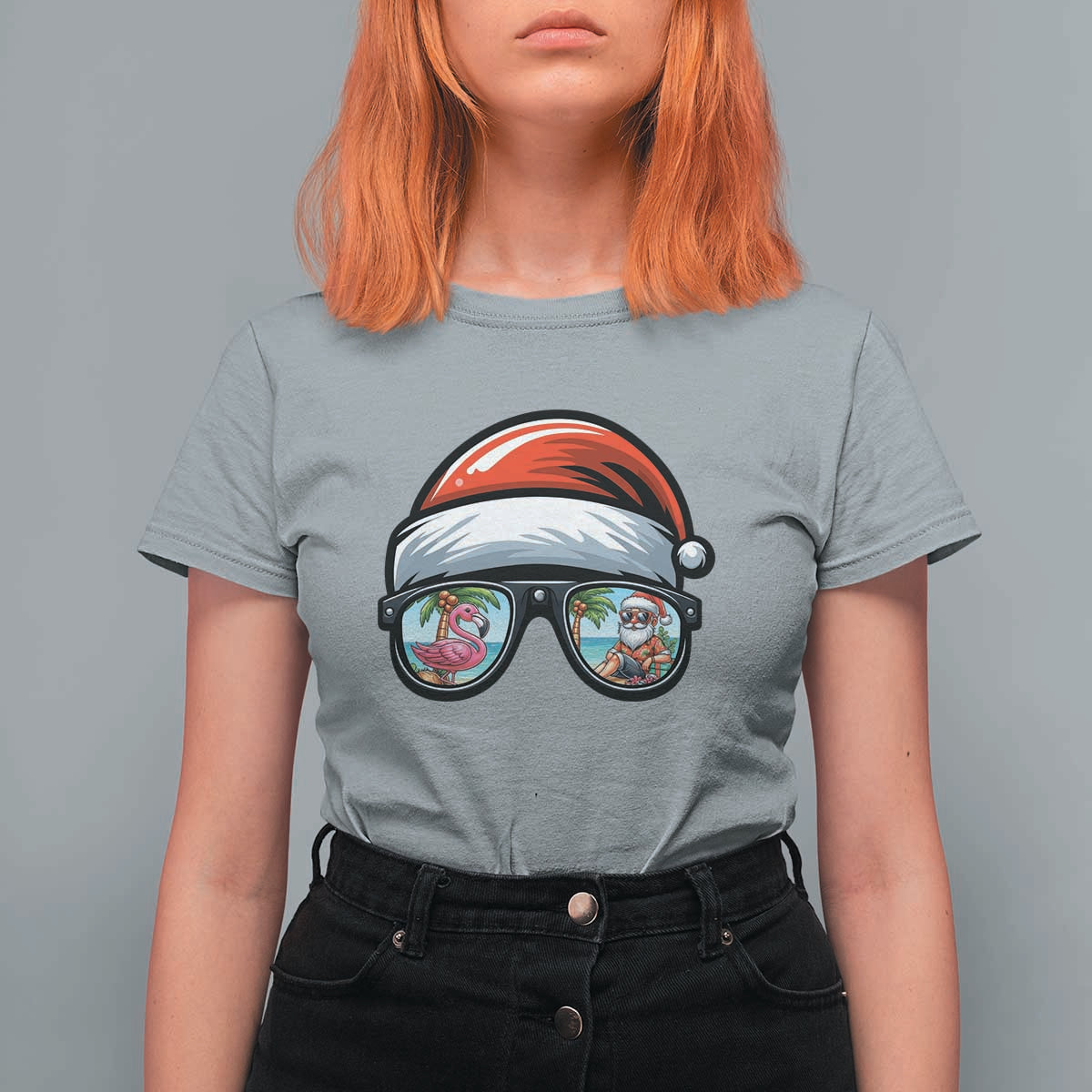 Funny Santa Sunglasses T Shirt For Women Beach Christmas Vacation Graphic