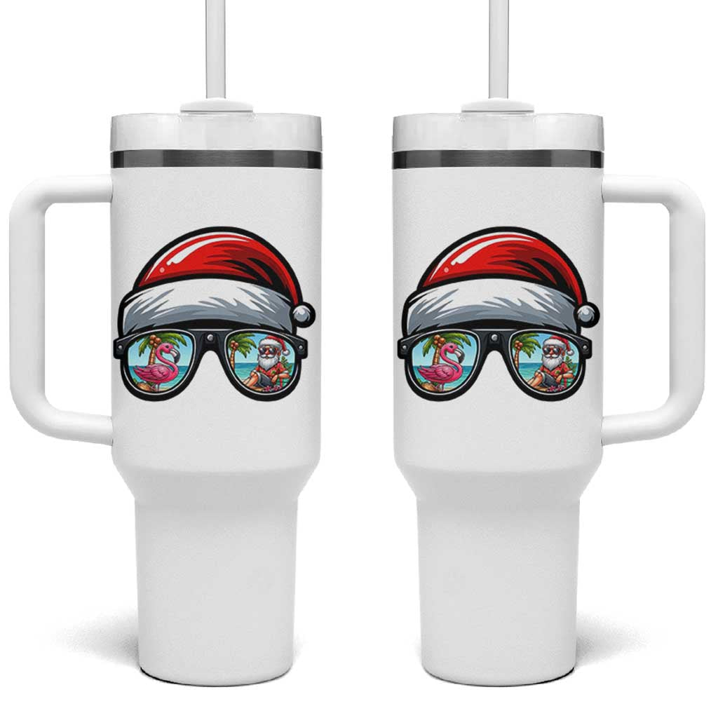 Funny Santa Sunglasses Tumbler With Handle Beach Christmas Vacation Graphic