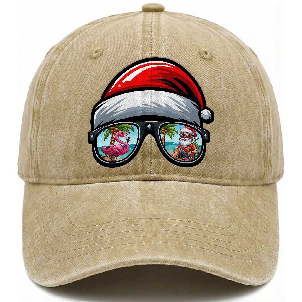 Funny Santa Sunglasses Washed Cotton Baseball Cap Beach Christmas Vacation Graphic
