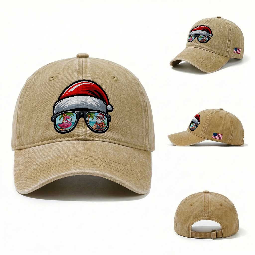 Funny Santa Sunglasses Washed Cotton Baseball Cap Beach Christmas Vacation Graphic