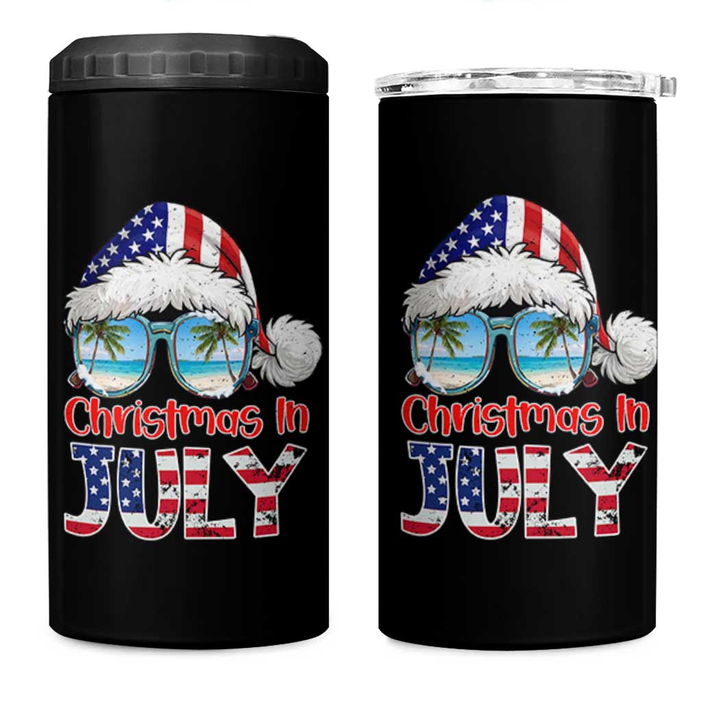 Christmas In July 4 in 1 Can Cooler Tumbler Patriotic USA Sunglasses Graphic