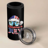 Christmas In July 4 in 1 Can Cooler Tumbler Patriotic USA Sunglasses Graphic