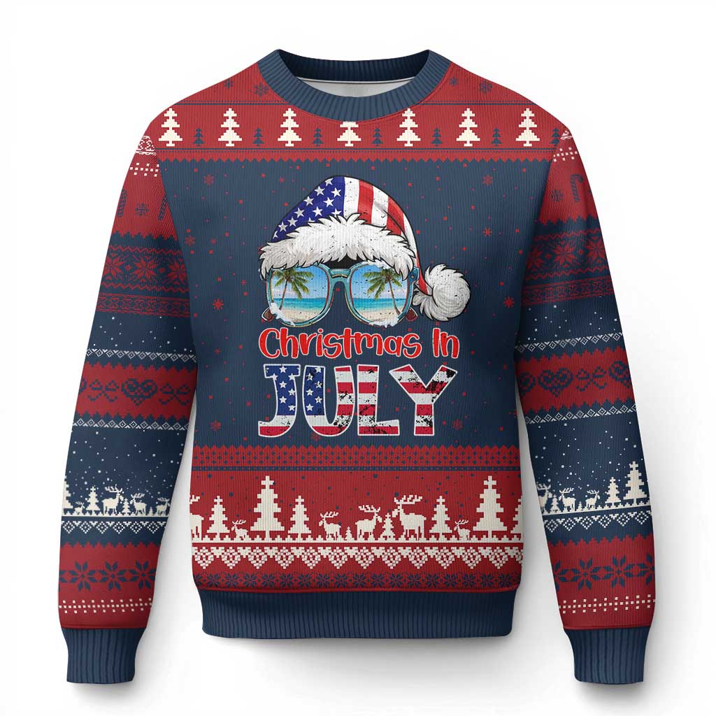 Christmas In July Ugly Christmas Sweater Patriotic USA Sunglasses Graphic