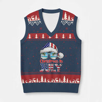 Christmas In July V-Neck Knit Sweater Vest Patriotic USA Sunglasses Graphic