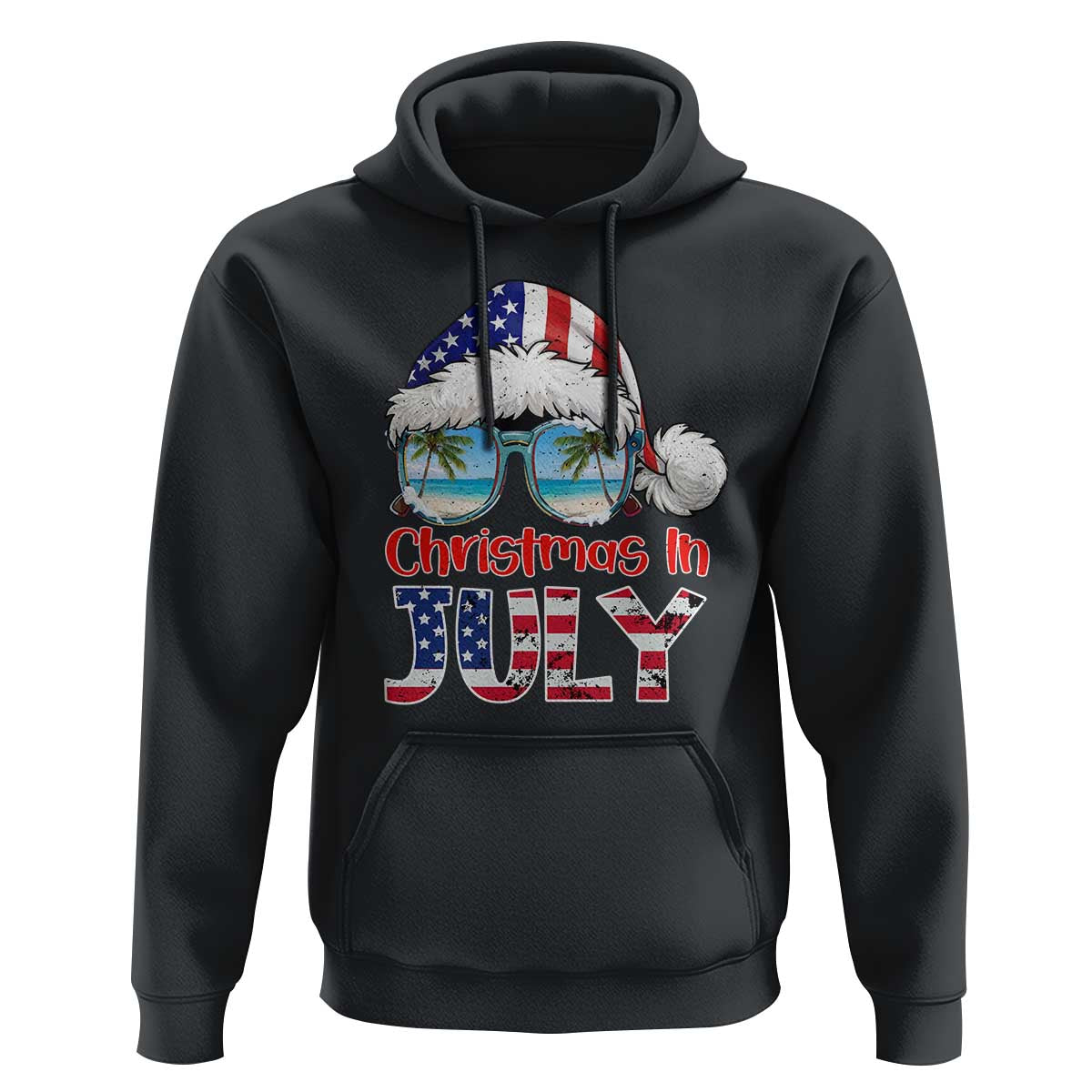 Christmas In July Hoodie Patriotic USA Sunglasses Graphic