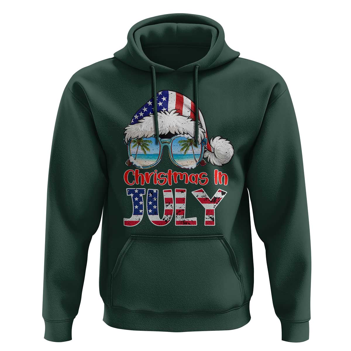 Christmas In July Hoodie Patriotic USA Sunglasses Graphic