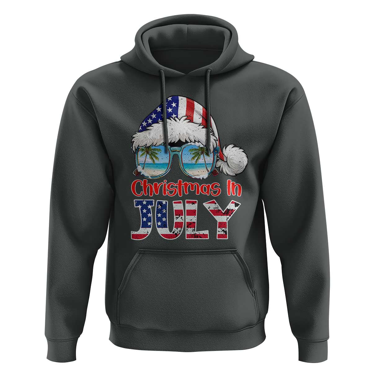 Christmas In July Hoodie Patriotic USA Sunglasses Graphic