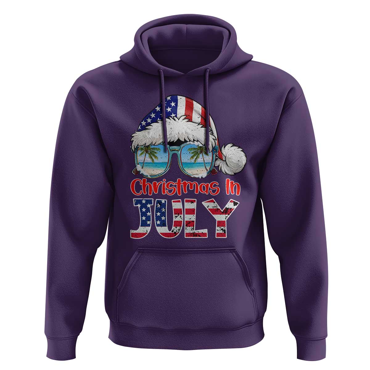 Christmas In July Hoodie Patriotic USA Sunglasses Graphic