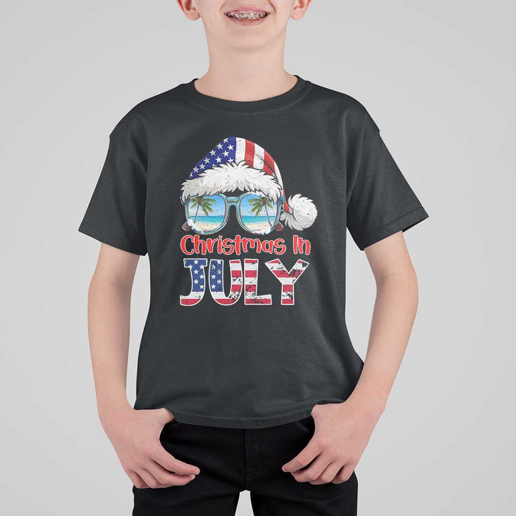 Christmas In July T Shirt For Kid Patriotic USA Sunglasses Graphic