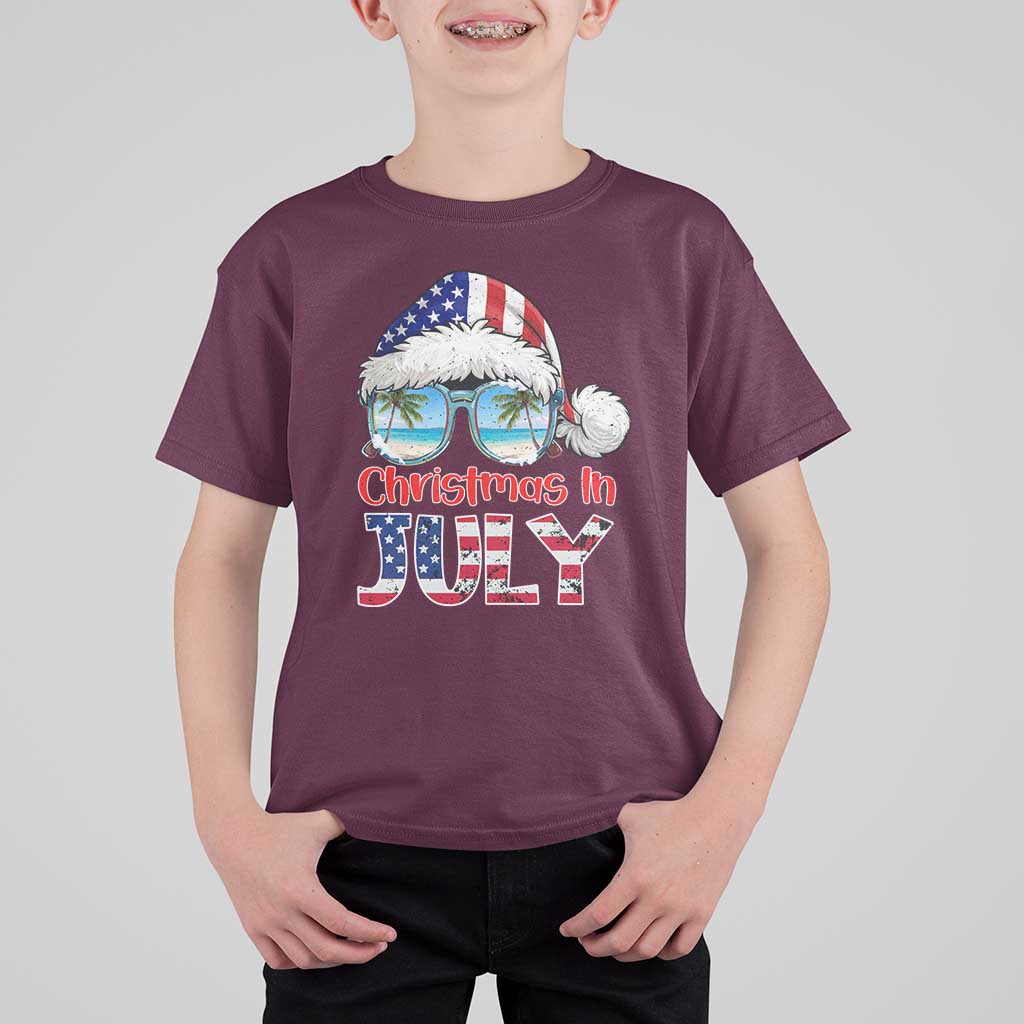 Christmas In July T Shirt For Kid Patriotic USA Sunglasses Graphic