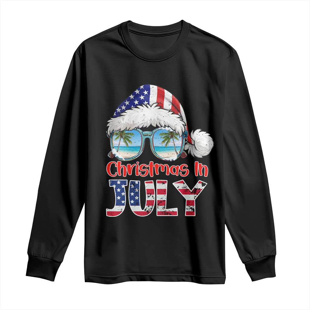 Christmas In July Long Sleeve Shirt Patriotic USA Sunglasses Graphic