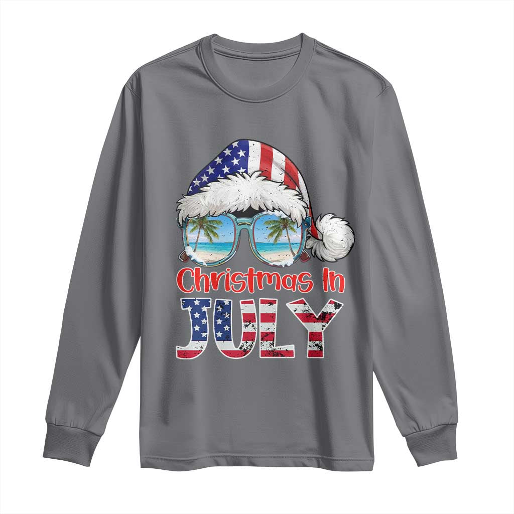 Christmas In July Long Sleeve Shirt Patriotic USA Sunglasses Graphic