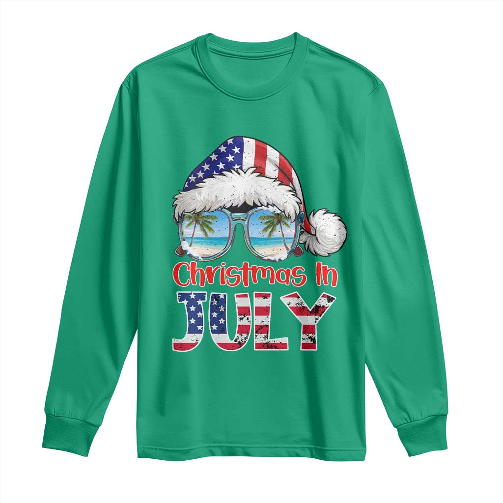 Christmas In July Long Sleeve Shirt Patriotic USA Sunglasses Graphic
