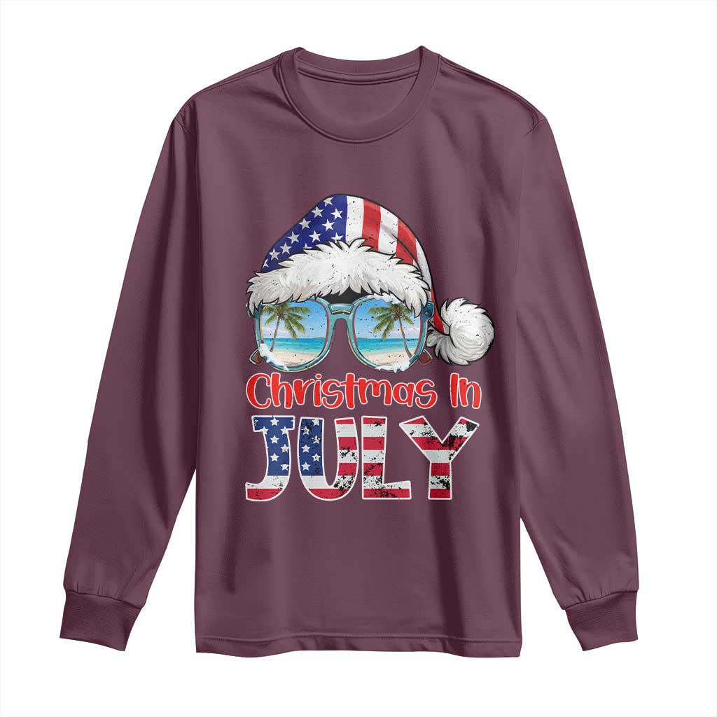 Christmas In July Long Sleeve Shirt Patriotic USA Sunglasses Graphic