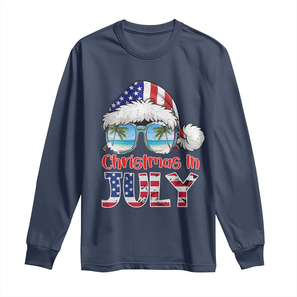 Christmas In July Long Sleeve Shirt Patriotic USA Sunglasses Graphic