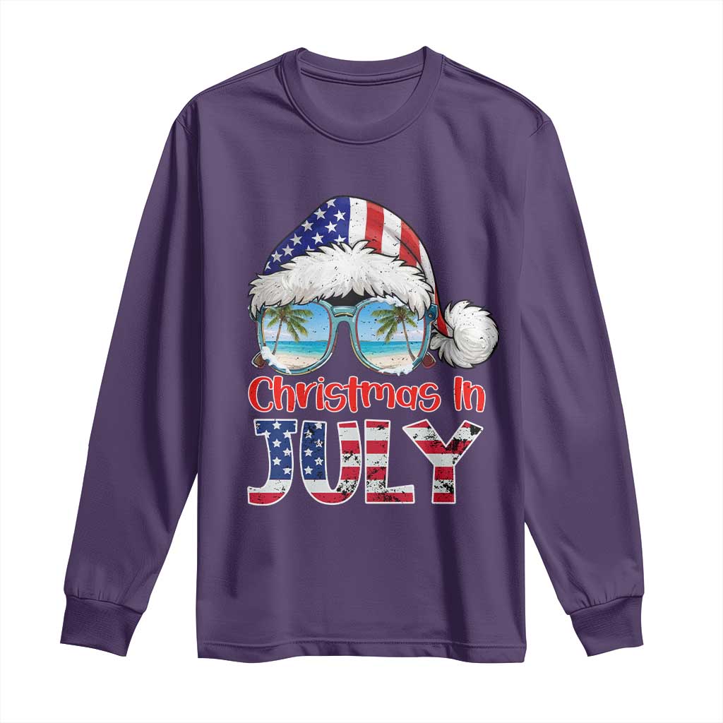 Christmas In July Long Sleeve Shirt Patriotic USA Sunglasses Graphic