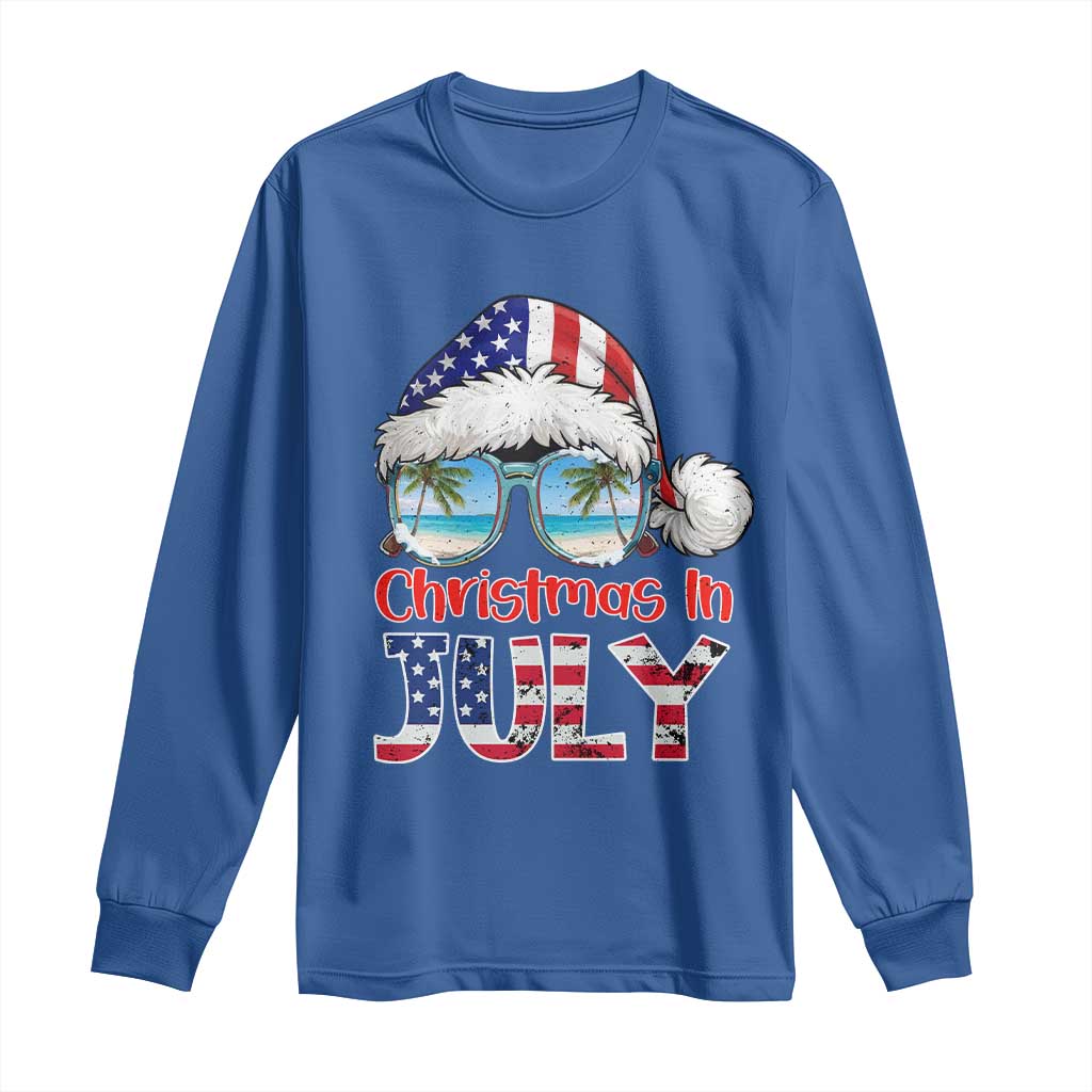 Christmas In July Long Sleeve Shirt Patriotic USA Sunglasses Graphic