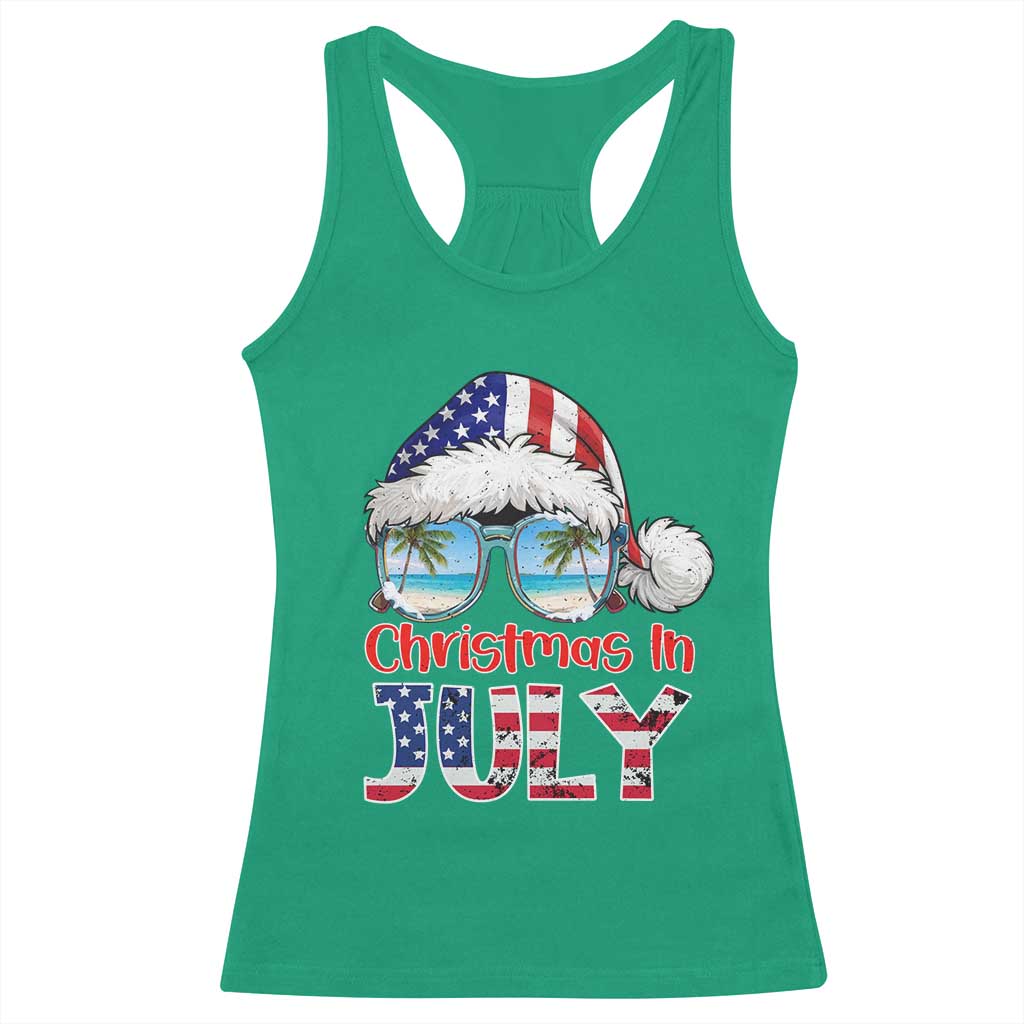 Christmas In July Racerback Tank Top Patriotic USA Sunglasses Graphic