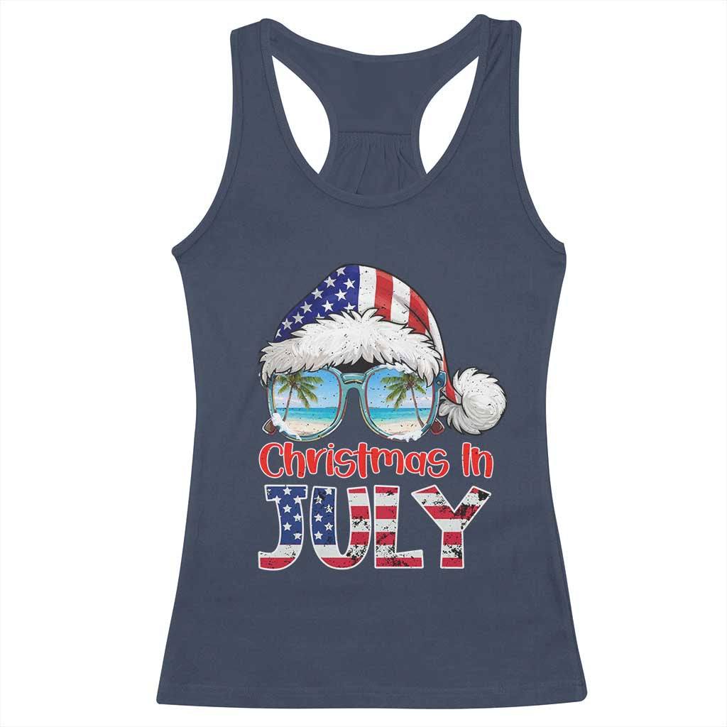 Christmas In July Racerback Tank Top Patriotic USA Sunglasses Graphic