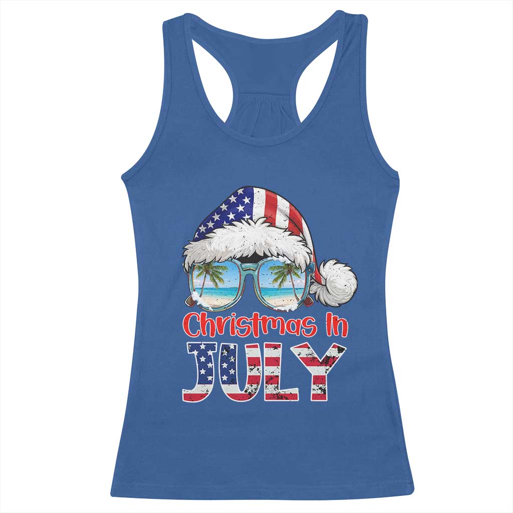 Christmas In July Racerback Tank Top Patriotic USA Sunglasses Graphic